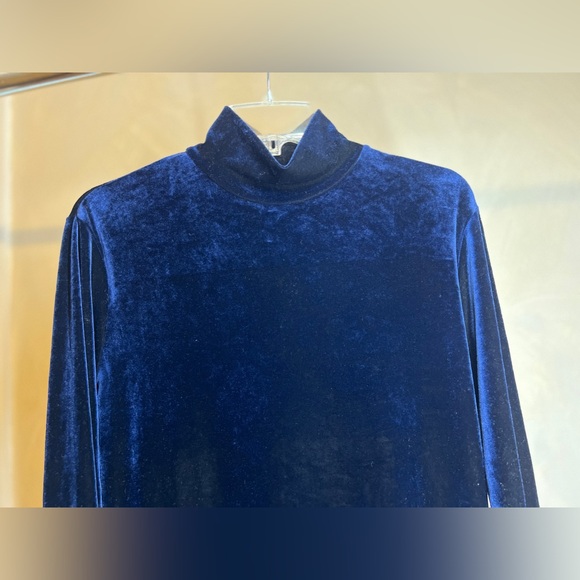 Valerie Steven Sport women’s Mock Neck Blue Long Sleeve Velvet Maxi Dress|Sz:M - Picture 3 of 16